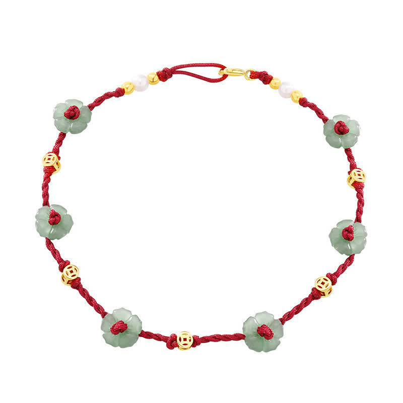 Nimara Ritual Hand-Woven Red String Protection Floral Charm Anklet