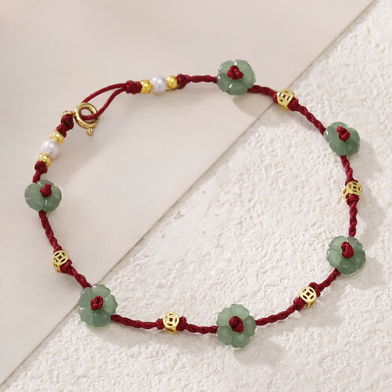 Nimara Ritual Hand-Woven Red String Protection Floral Charm Anklet