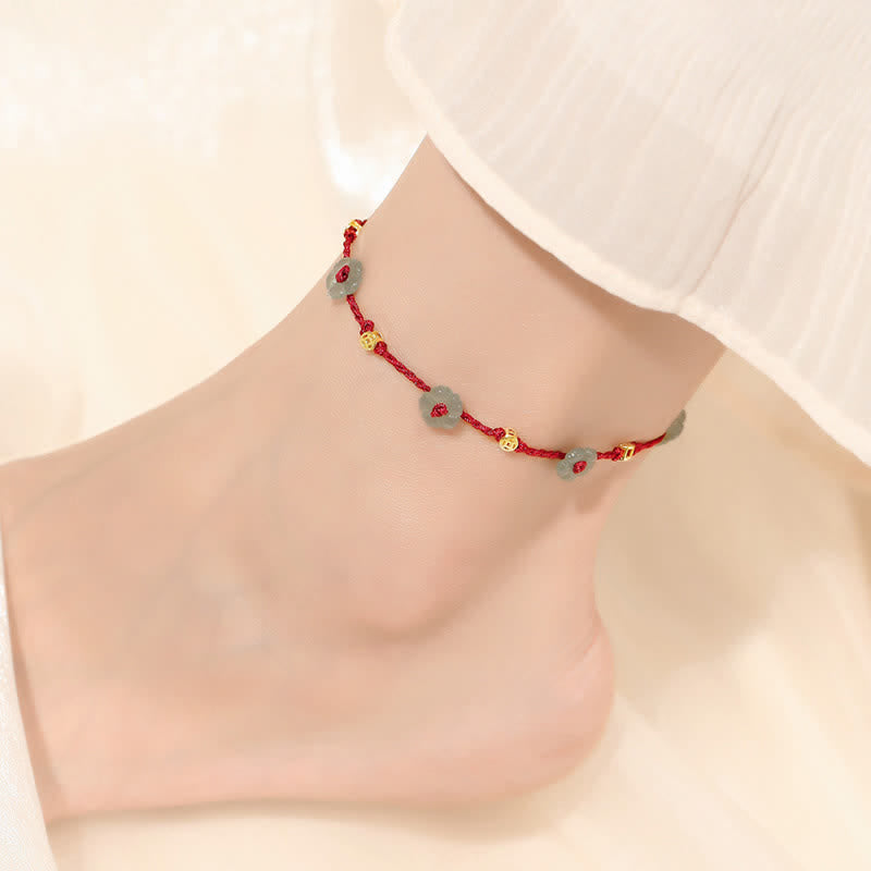 Nimara Ritual Hand-Woven Red String Protection Floral Charm Anklet