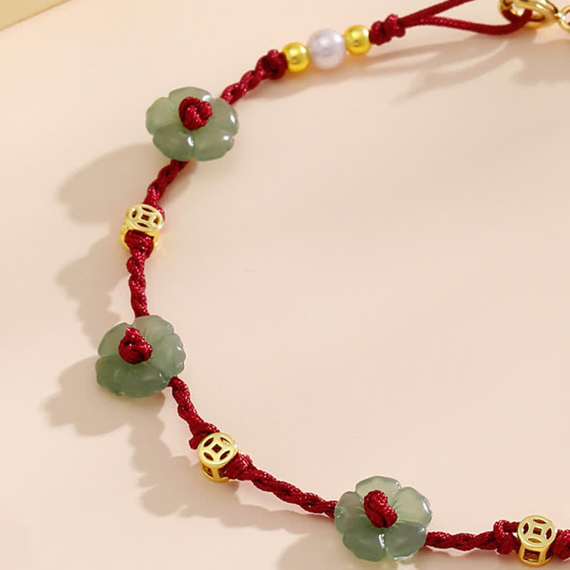 Nimara Ritual Hand-Woven Red String Protection Floral Charm Anklet