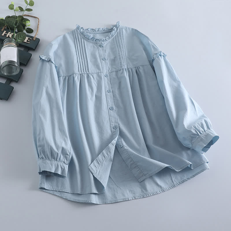 Nimara Ritual Spring Casual Vintage Button-Up Solid Pleated Women's Long Sleeve Shirts