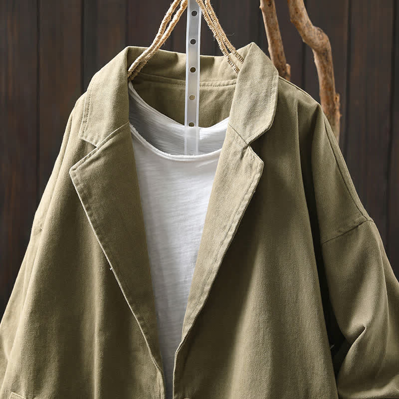 Nimara Ritual Spring Fall Buttons Lapel Collar Long Sleeve Mid-length Women's Jacket With Pockets