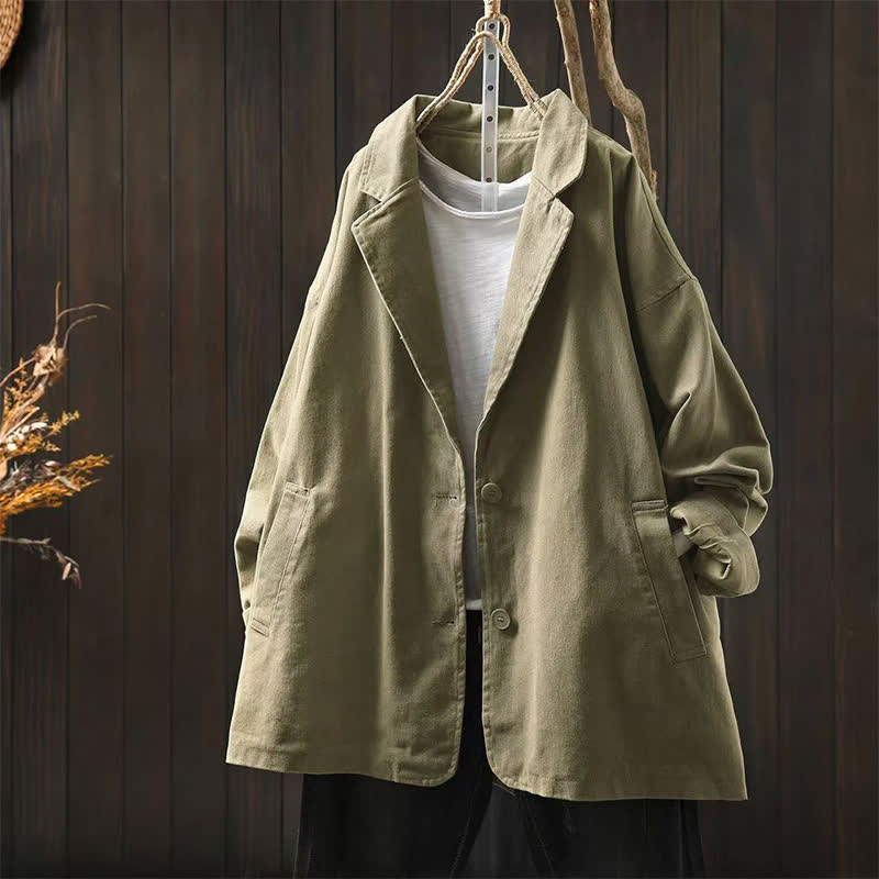 Nimara Ritual Spring Fall Buttons Lapel Collar Long Sleeve Mid-length Women's Jacket With Pockets