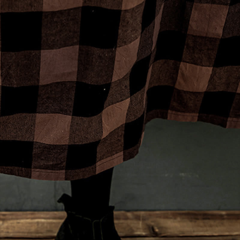 Nimara Ritual Commute Patchwork Color Plaid Long Sleeve Midi Dress
