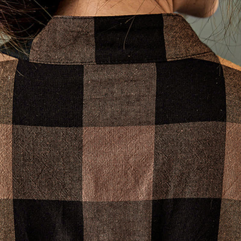Nimara Ritual Commute Patchwork Color Plaid Long Sleeve Midi Dress
