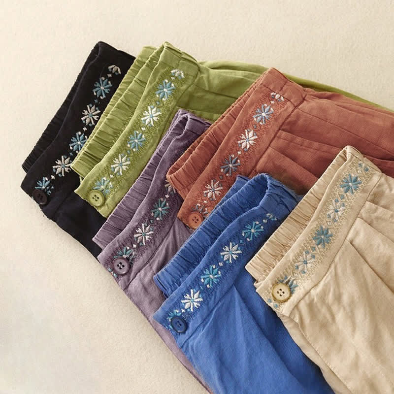 Nimara Ritual Summer Casual Embroidery Flower Pleated Zipper Button Polyester Women's Shorts With Pockets