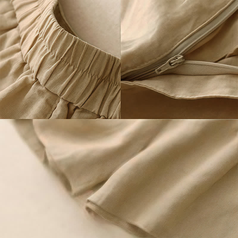 Nimara Ritual Summer Casual Embroidery Flower Pleated Zipper Button Polyester Women's Shorts With Pockets