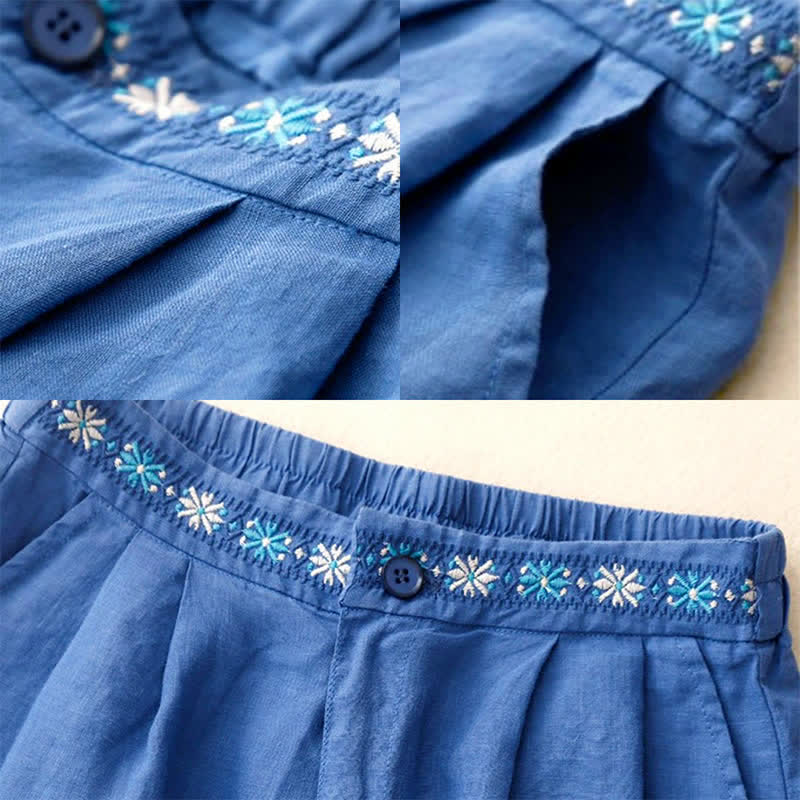 Nimara Ritual Summer Casual Embroidery Flower Pleated Zipper Button Polyester Women's Shorts With Pockets