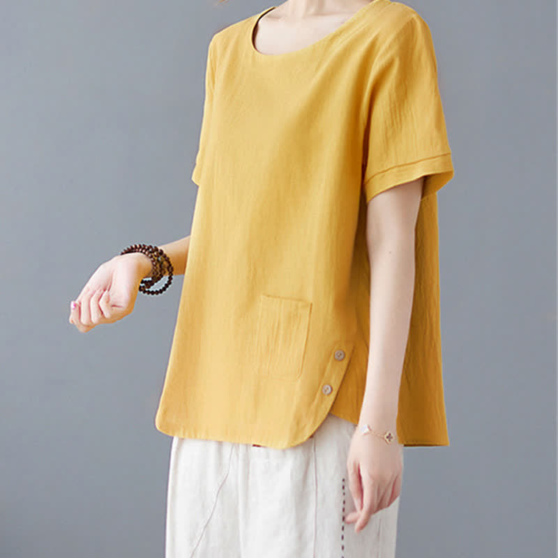 Nimara Ritual Side Slit Design Women's Cotton Polyester Crew Neck Short Sleeve T-Shirt Wtih Pocket