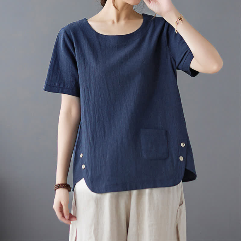 Nimara Ritual Side Slit Design Women's Cotton Polyester Crew Neck Short Sleeve T-Shirt Wtih Pocket