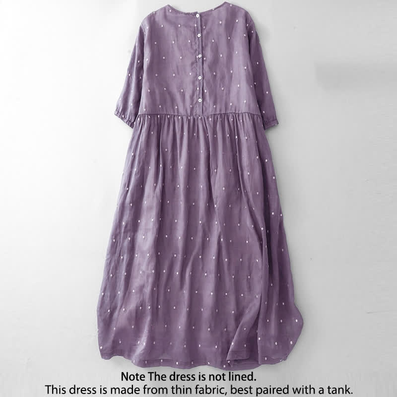 Nimara Ritual Back Button Dot Pattern Half Sleeve Polyester Midi Dress With Pockets