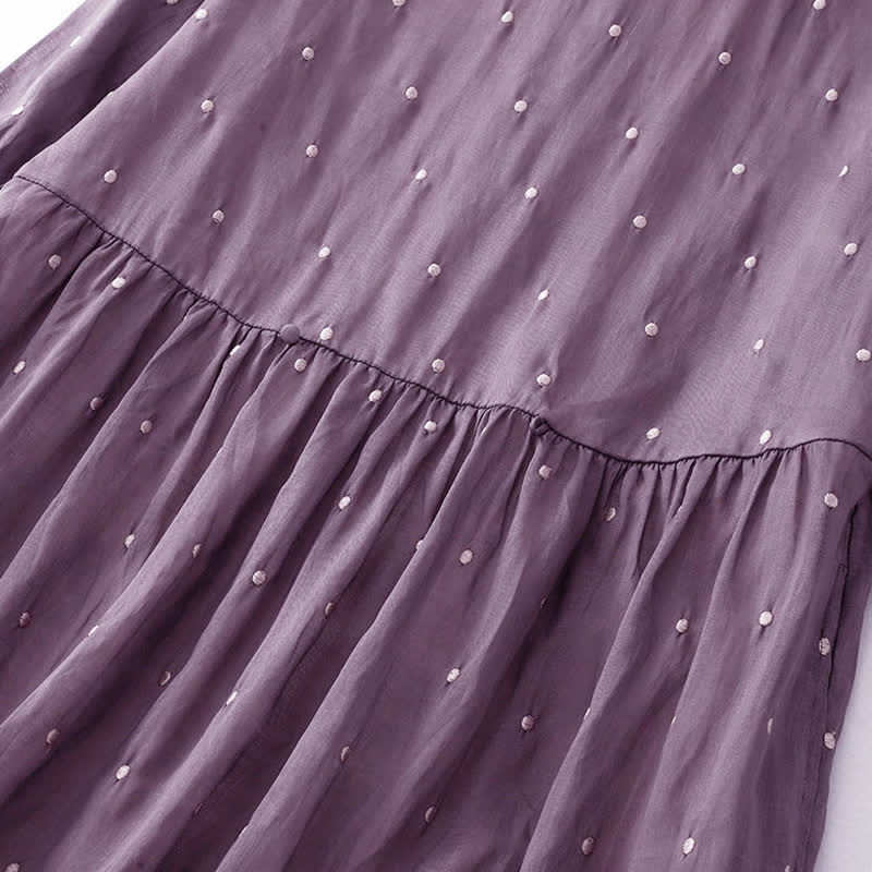 Nimara Ritual Back Button Dot Pattern Half Sleeve Polyester Midi Dress With Pockets