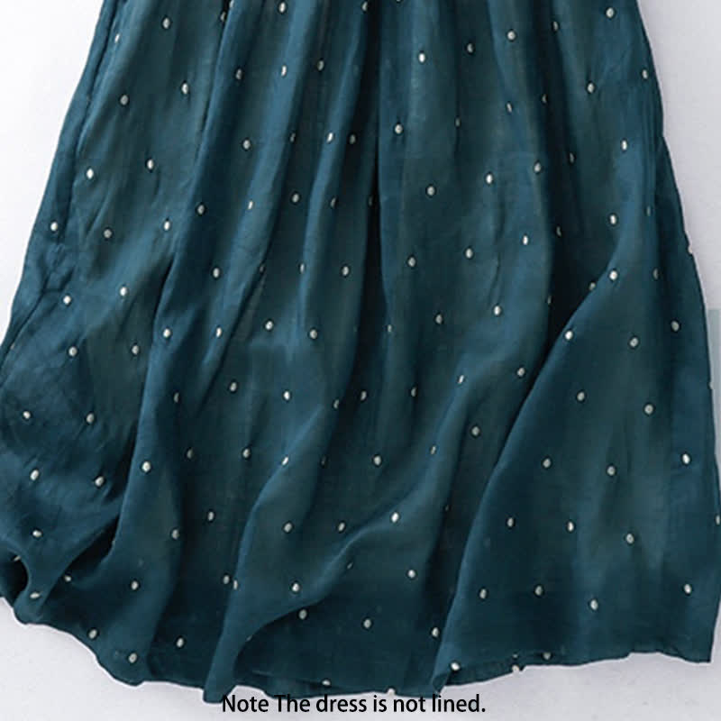 Nimara Ritual Back Button Dot Pattern Half Sleeve Polyester Midi Dress With Pockets
