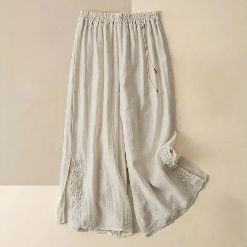 Nimara Ritual Retro Casual Embroidery Design Drawstring Women's Wide Leg Pants With Pockets