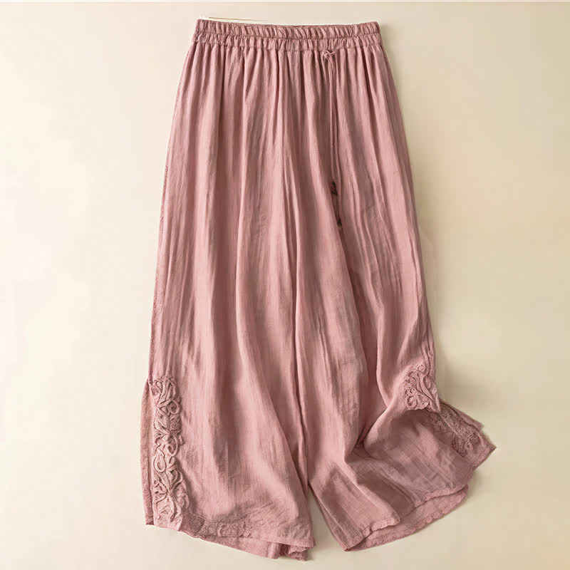 Nimara Ritual Retro Casual Embroidery Design Drawstring Women's Wide Leg Pants With Pockets