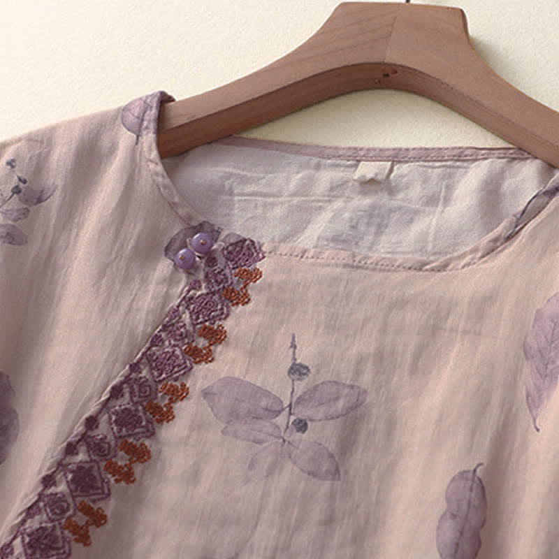 Nimara Ritual Embroidery Design Leaves Women's Three Quarter Sleeve Shirt