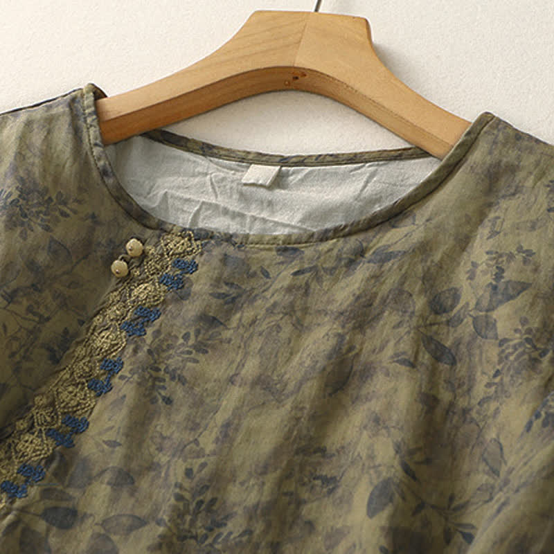 Nimara Ritual Embroidery Design Leaves Women's Three Quarter Sleeve Shirt