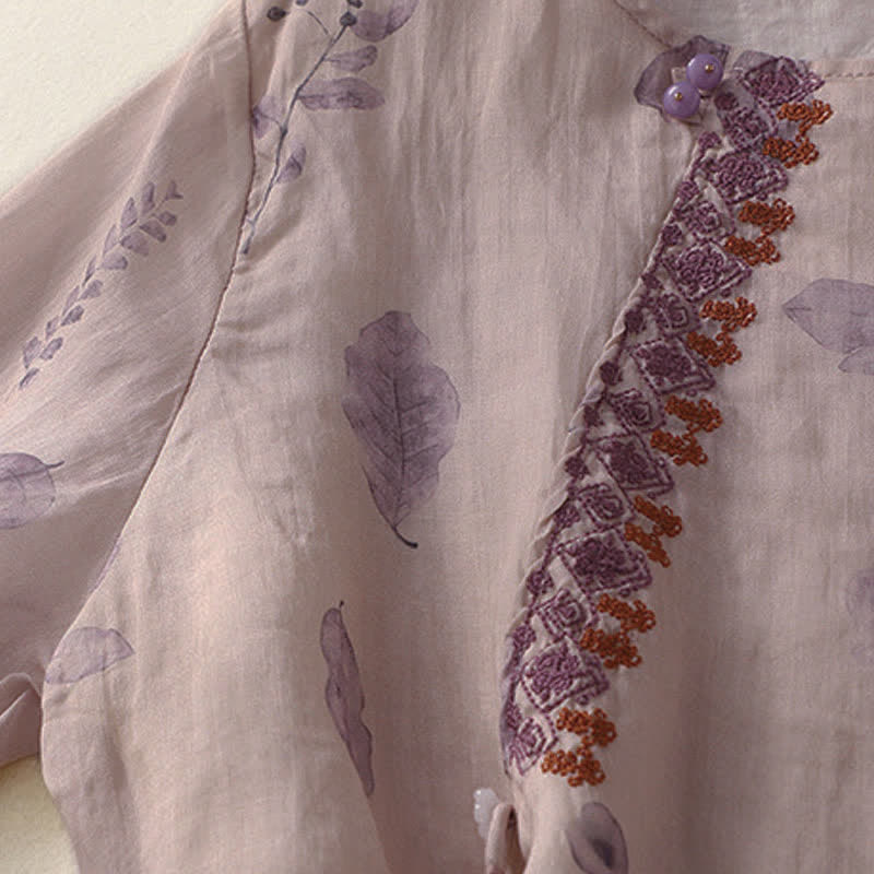Nimara Ritual Embroidery Design Leaves Women's Three Quarter Sleeve Shirt