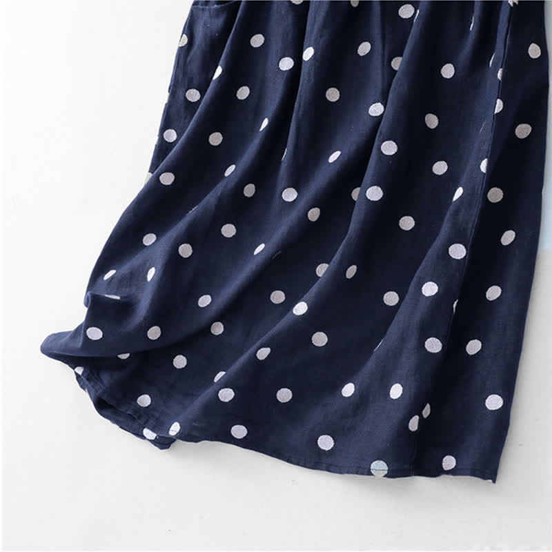 Nimara Ritual Polka Dot V-Neck Lace-up Women's Midi Dress With Pockets