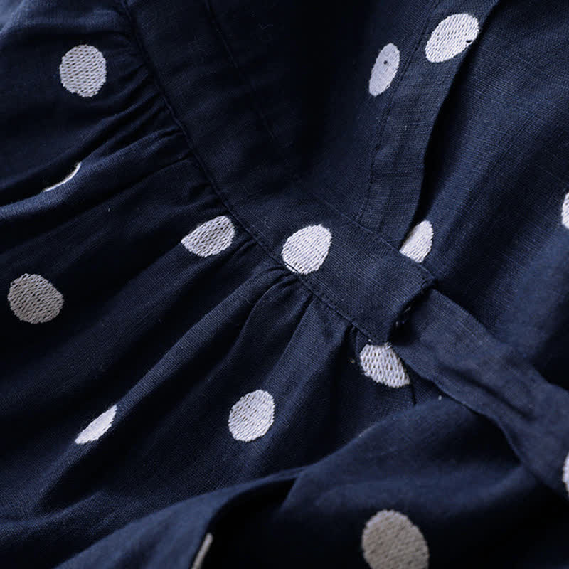 Nimara Ritual Polka Dot V-Neck Lace-up Women's Midi Dress With Pockets