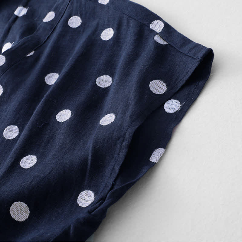 Nimara Ritual Polka Dot V-Neck Lace-up Women's Midi Dress With Pockets
