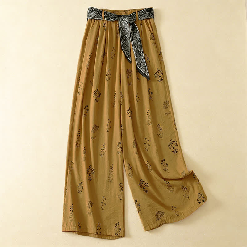 Nimara Ritual Summer Casual Vintage Drawstring Floral Ankle Pants Women's Wide Leg Pants With Pocket