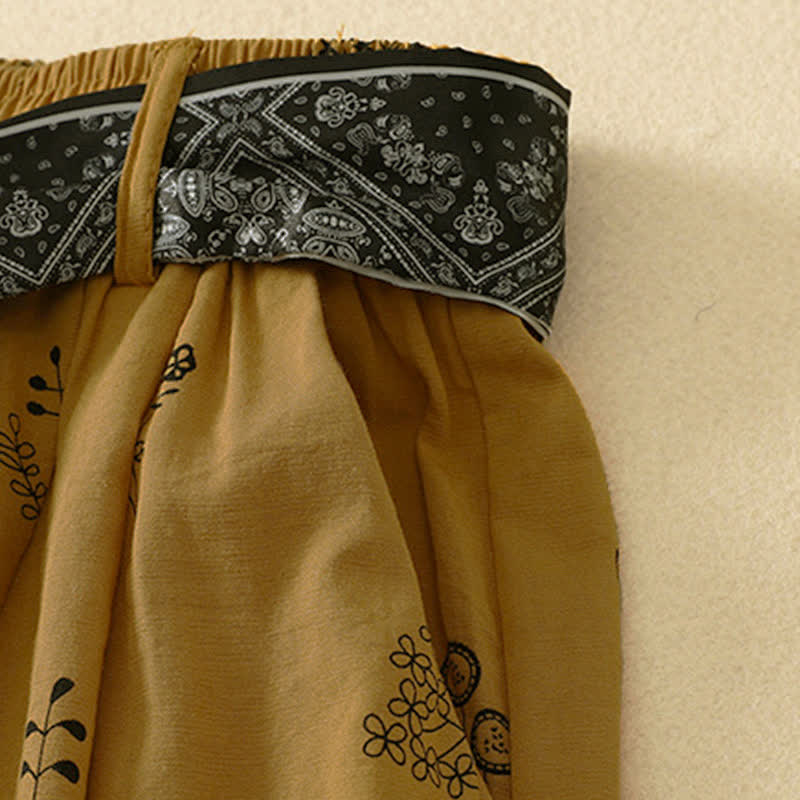 Nimara Ritual Summer Casual Vintage Drawstring Floral Ankle Pants Women's Wide Leg Pants With Pocket
