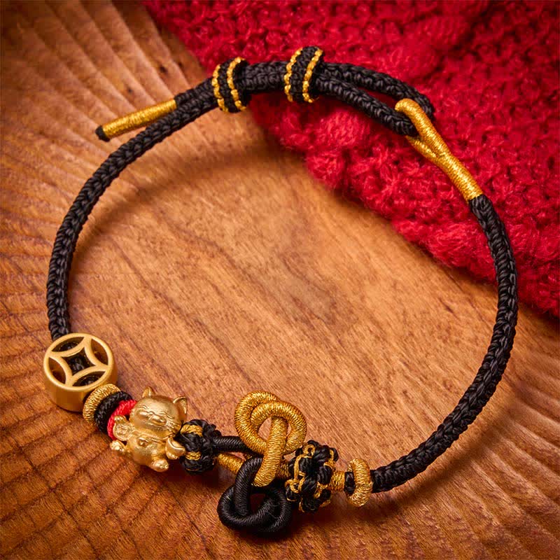 Nimara Ritual Golden Lucky Cat Red String Protection Braided Bracelet