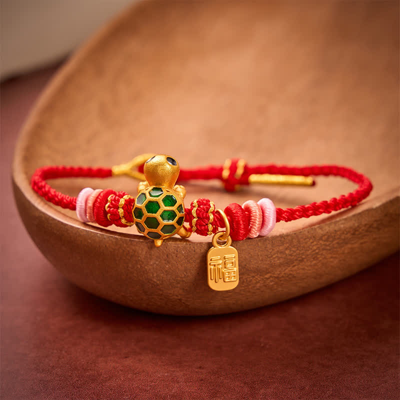 Nimara Ritual Hand-Woven Red String Turtle Fu Character Endurance Bracelet