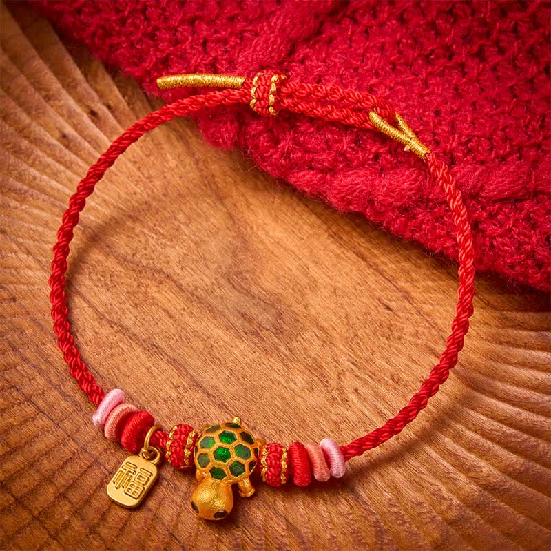 Nimara Ritual Hand-Woven Red String Turtle Fu Character Endurance Bracelet