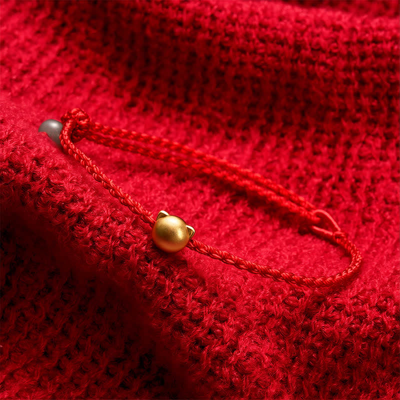 Nimara Ritual Copper Cat Head Jade Red String Connection Bracelet