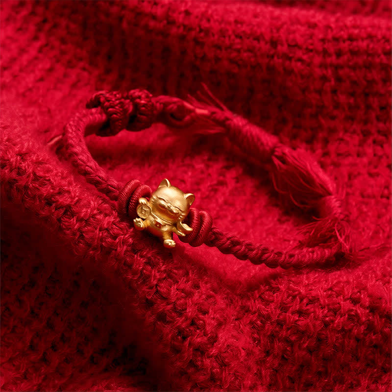Nimara Ritual Copper Lucky Cat Charm Red String Wealth Bracelet