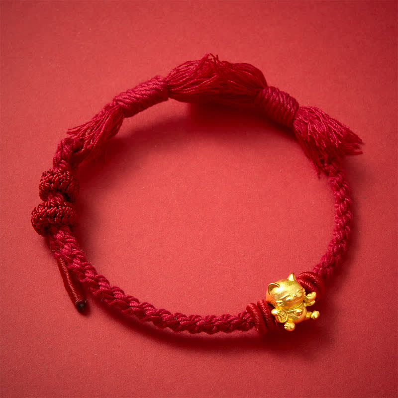 Nimara Ritual Copper Lucky Cat Charm Red String Wealth Bracelet