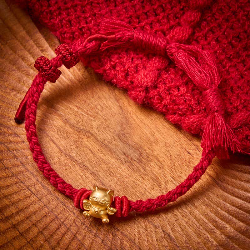 Nimara Ritual Copper Lucky Cat Charm Red String Wealth Bracelet