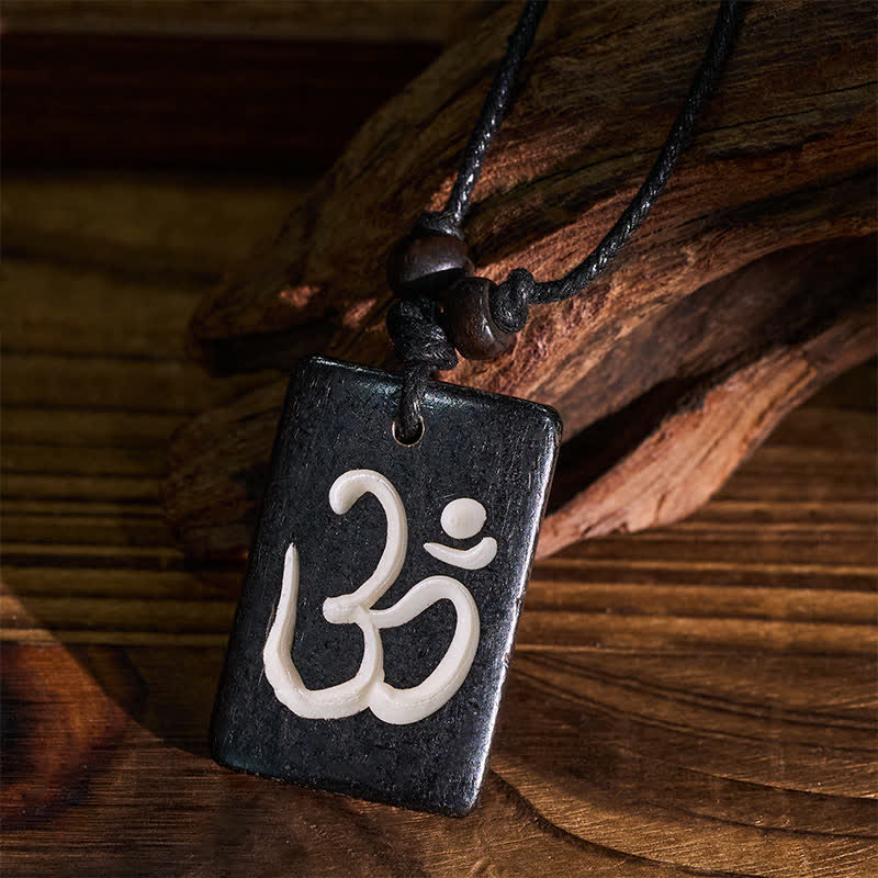 Nimara Ritual Hand Carved Bone Bead OM Tibetan Mindfulness Pendant Necklace