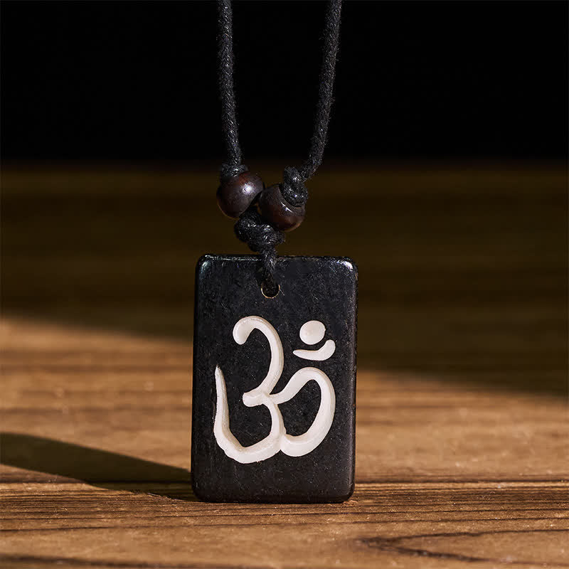 Nimara Ritual Hand Carved Bone Bead OM Tibetan Mindfulness Pendant Necklace