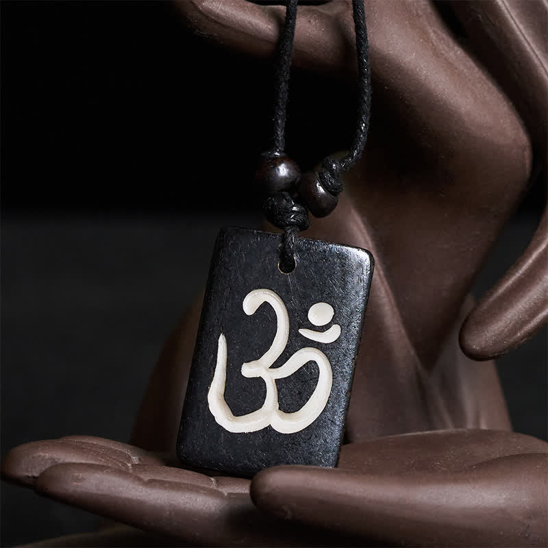 Nimara Ritual Hand Carved Bone Bead OM Tibetan Mindfulness Pendant Necklace
