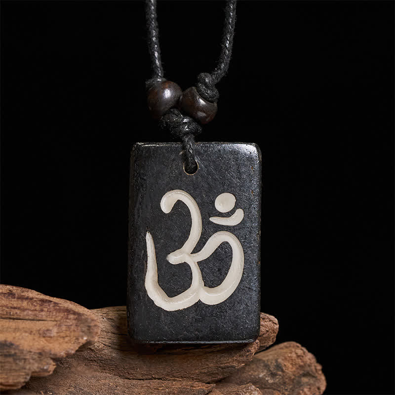Nimara Ritual Hand Carved Bone Bead OM Tibetan Mindfulness Pendant Necklace