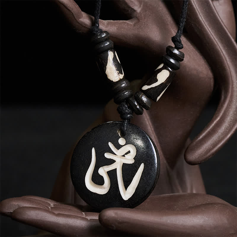 Nimara Ritual Bone Bead OM Tibetan Round Pendant Connection Necklace