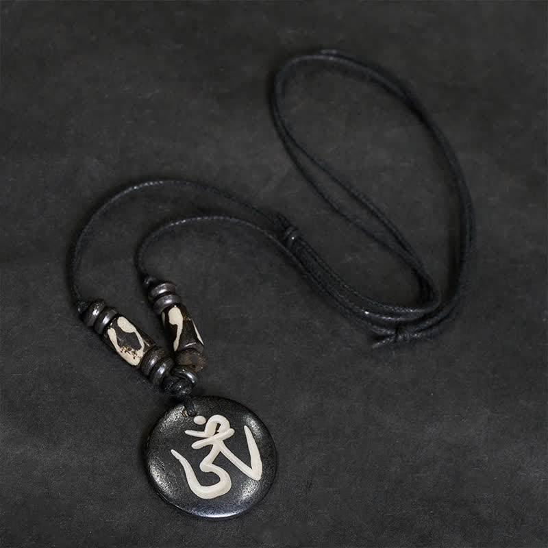 Nimara Ritual Bone Bead OM Tibetan Round Pendant Connection Necklace