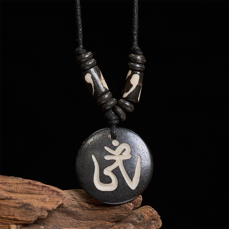 Nimara Ritual Bone Bead OM Tibetan Round Pendant Connection Necklace