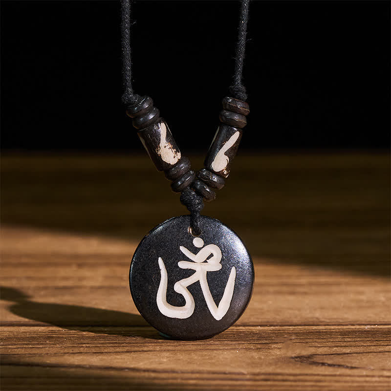 Nimara Ritual Bone Bead OM Tibetan Round Pendant Connection Necklace