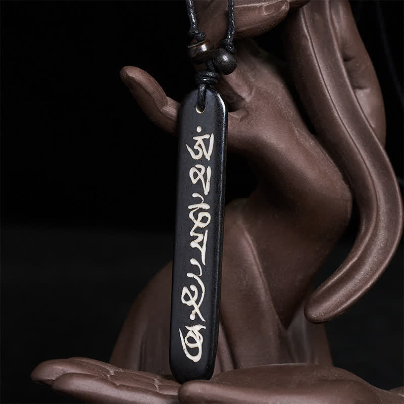 Nimara Ritual Hand-Carved Bone Bead Om Mani Padme Hum Peace Necklace