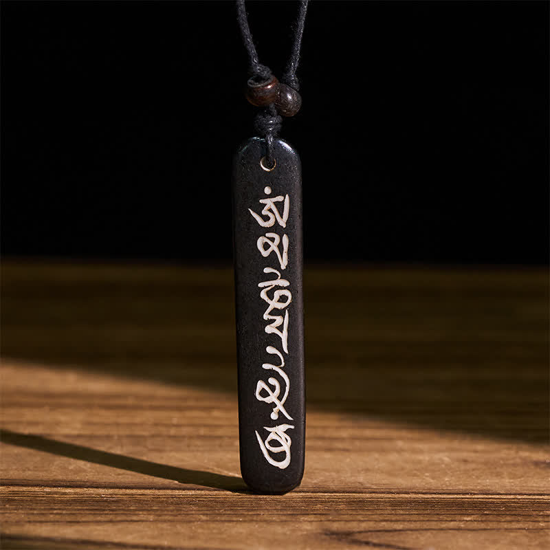 Nimara Ritual Hand-Carved Bone Bead Om Mani Padme Hum Peace Necklace