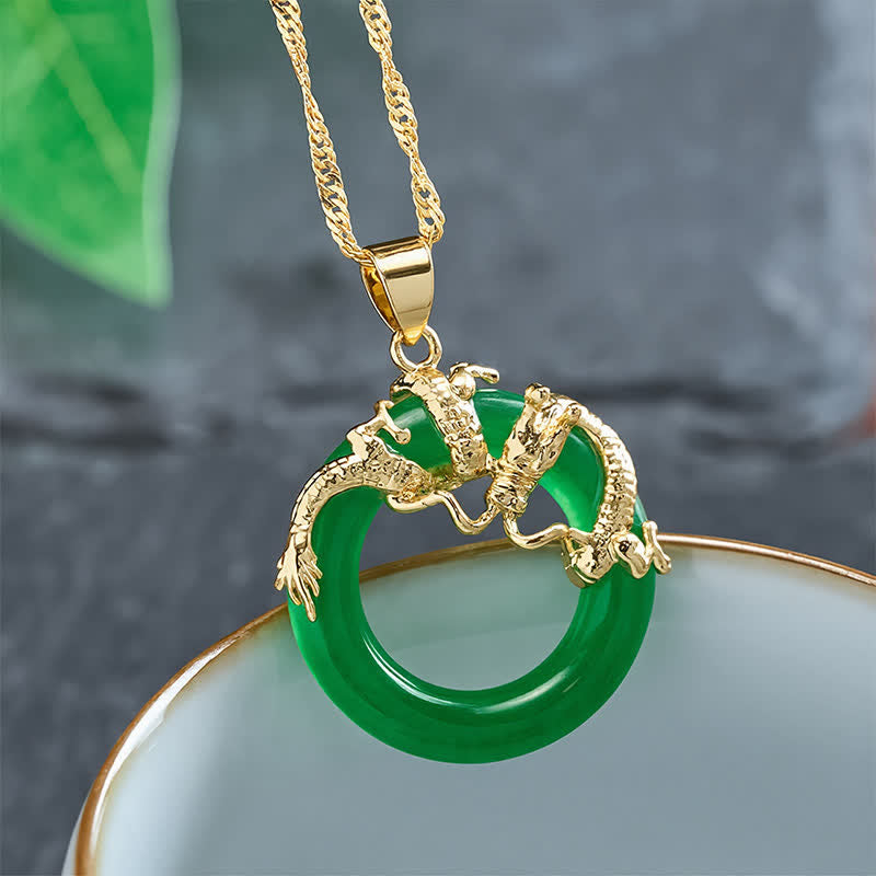 Nimara Ritual Jade Dragon Round Pendant Protection Necklace