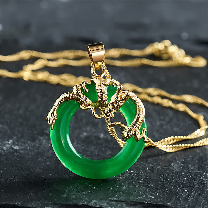 Nimara Ritual Jade Dragon Round Pendant Protection Necklace