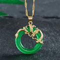 Nimara Ritual Jade Dragon Round Pendant Protection Necklace