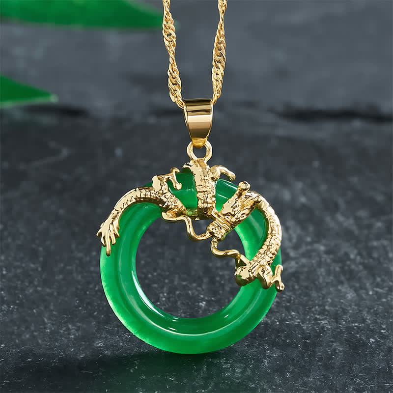 Nimara Ritual Jade Dragon Round Pendant Protection Necklace