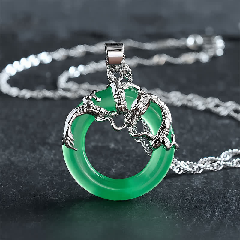 Nimara Ritual Jade Dragon Round Pendant Protection Necklace