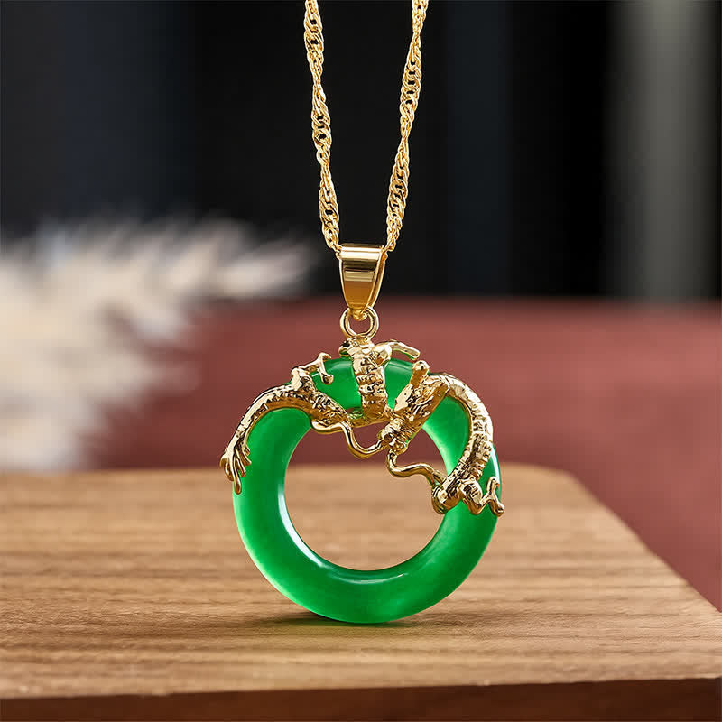 Nimara Ritual Jade Dragon Round Pendant Protection Necklace